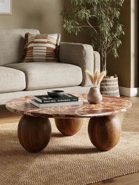 Buffie Coffee Table, Marble, and Mango Wood