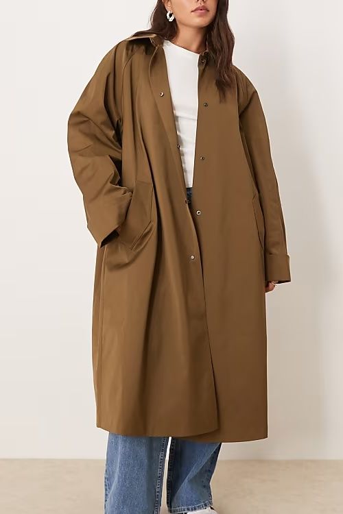 ASOS Design Curve longline trench coat in khaki
