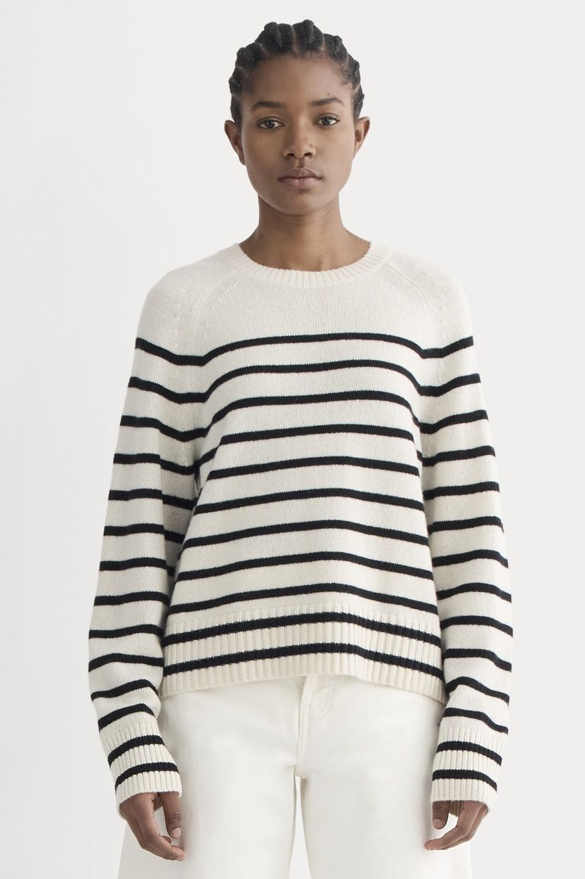The Boxy Crew in Cashmere | Bone / Black - Xxs