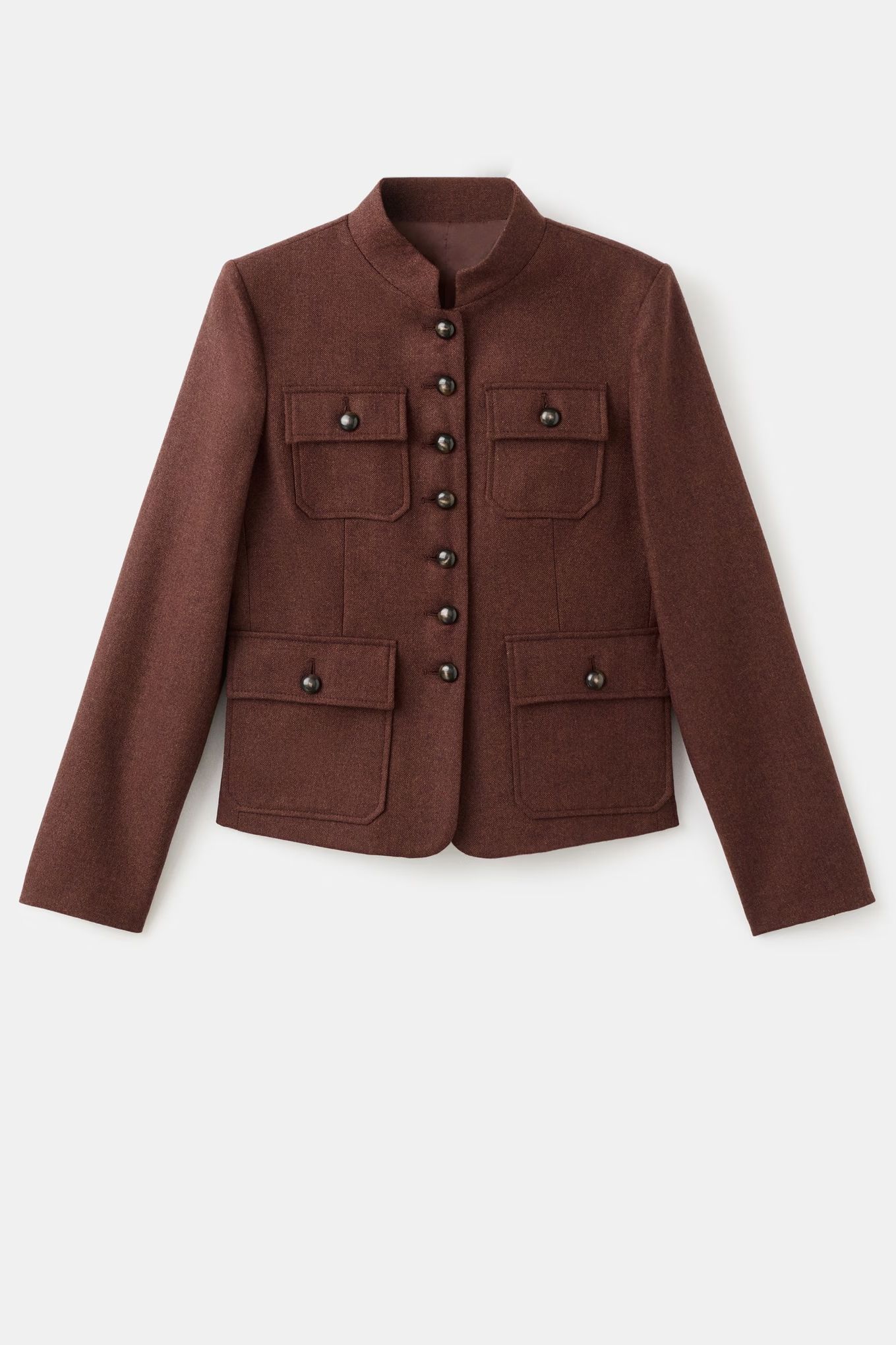 Mango Wool Jacket with Band Collar and Pockets