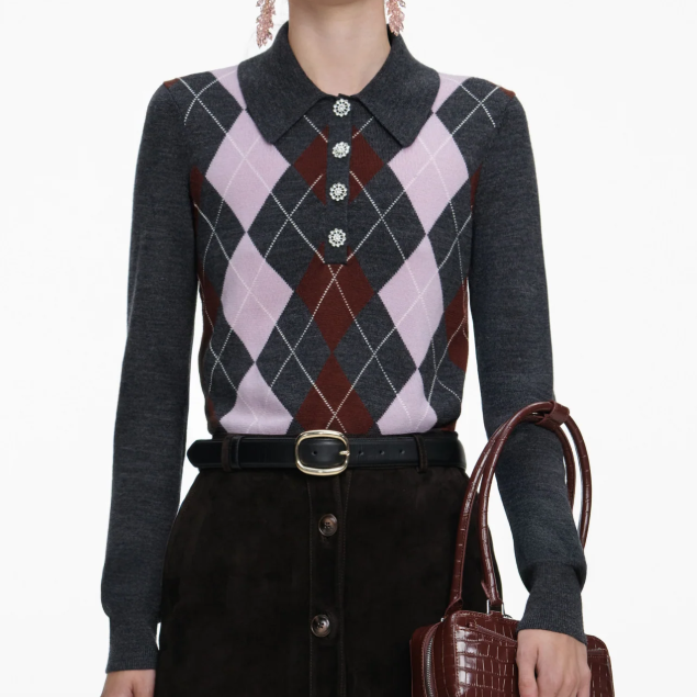Self Portrait, Grey Argyle Jumper