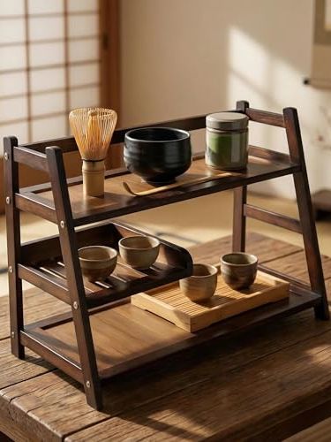 Lnncdsc Matcha Station Organizer - Large Capacity 3-Tier Shelf, Easy to Install for Matcha and Coffee Bar Accessories (brown)