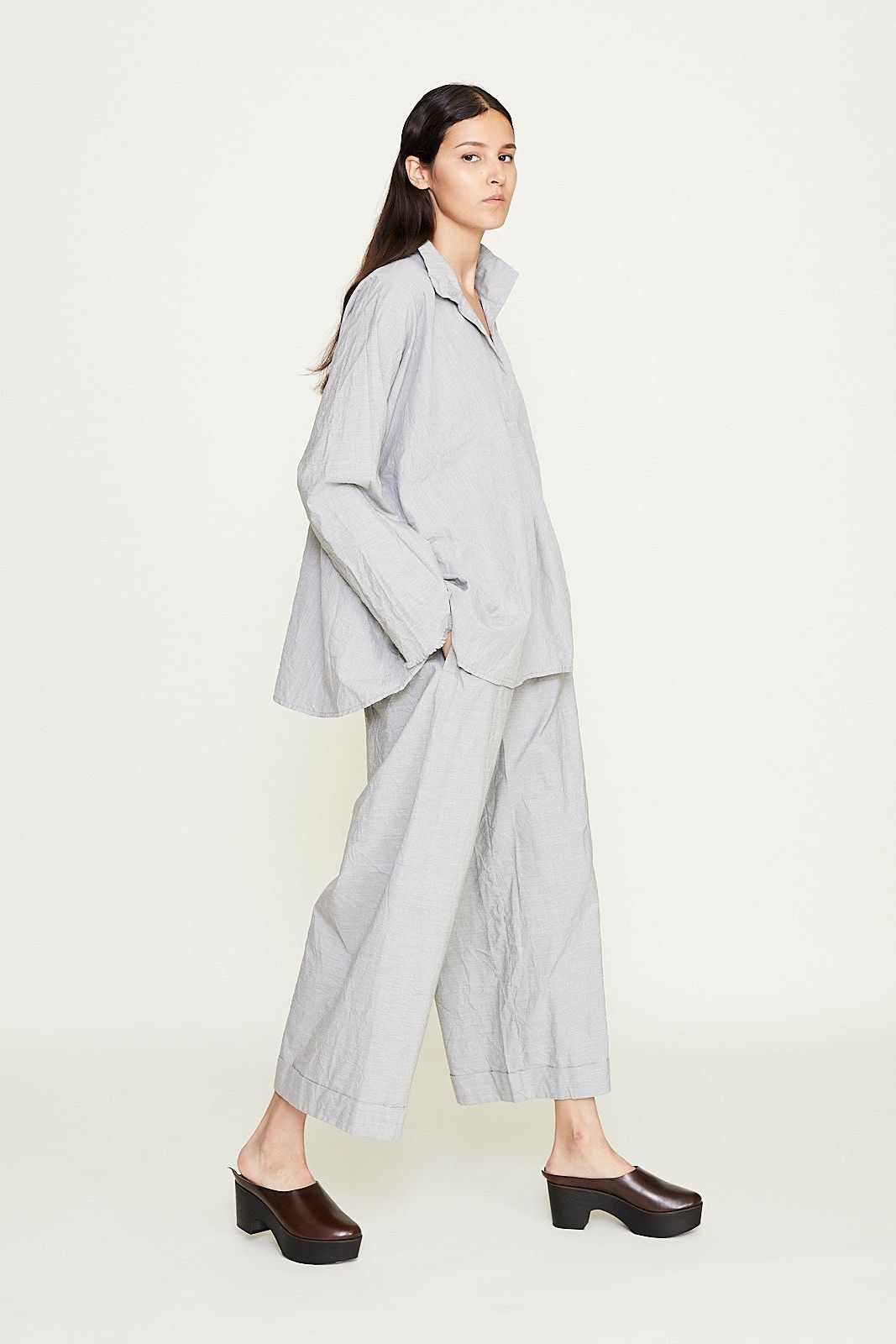 Pantalone Trousers Pigiama Tasche Lavato in Light Grey Melange