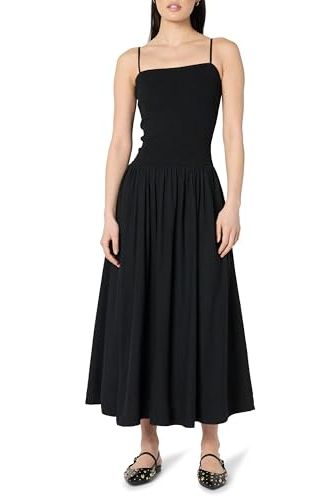 The Drop Women&amp;rsquo;s Florencia Smocked Bodice Linen Maxi Dress, Black, L