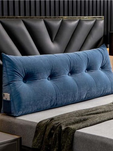 Luxury Headboard Pillow, Large Wedge Back Lumber Support Positioning Pillow With Pocket for Bed Sofa Tatami, Washable Daybed Triangle Bolster Cushion(80&amp;times;50&amp;times;20cm,blue)