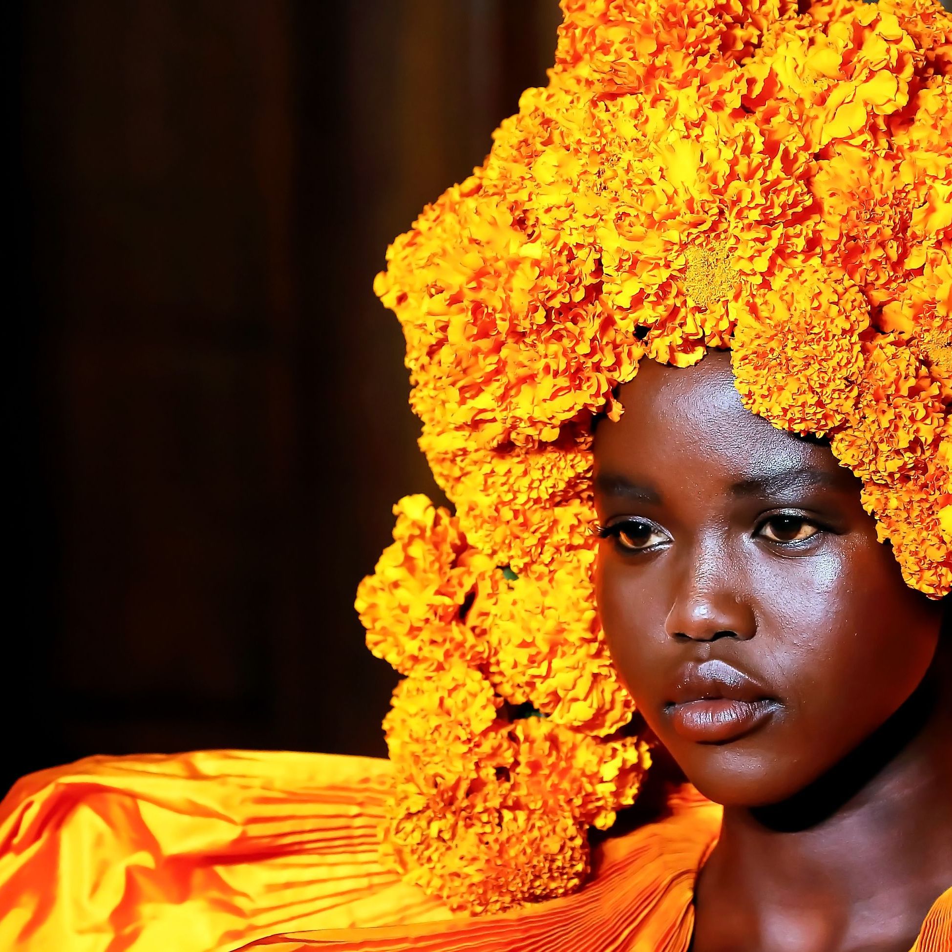Valentino Models Wore Giant Flower Headpieces and Big Hair at 2018