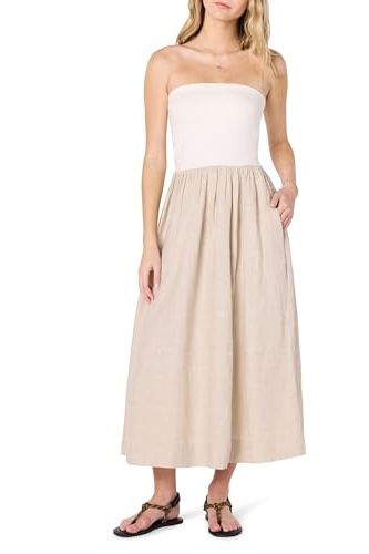 The Drop Women&amp;rsquo;s Hellen Strapless Mixed Media Maxi Dress, White/natural Linen, M