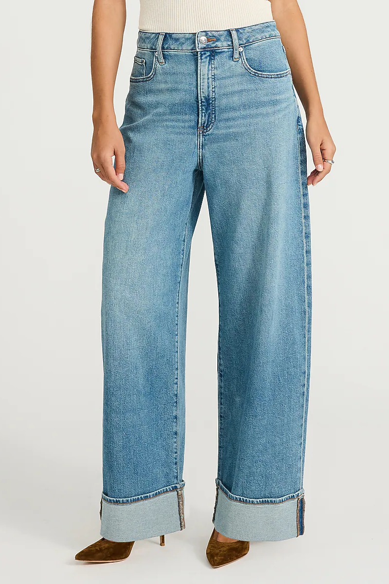 Express, Low Slung Light Wash Cuffed Baggy Jeans