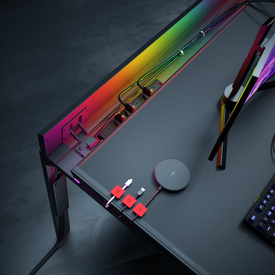 This Stainless Steel Gaming Desk Fights Messy Cables With Magnets