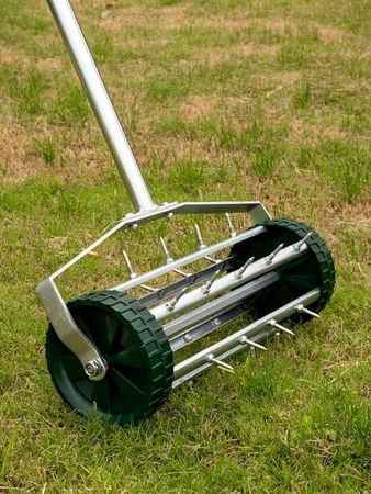 Heavy Duty Rolling Lawn Aerator, Rotary Push Tine Spike Soil Lawn Aerator Gardening Tool With 3-Piece Long Steel Handle for Garden Yard Grass Maintenance,garden Yard Rotary Push
