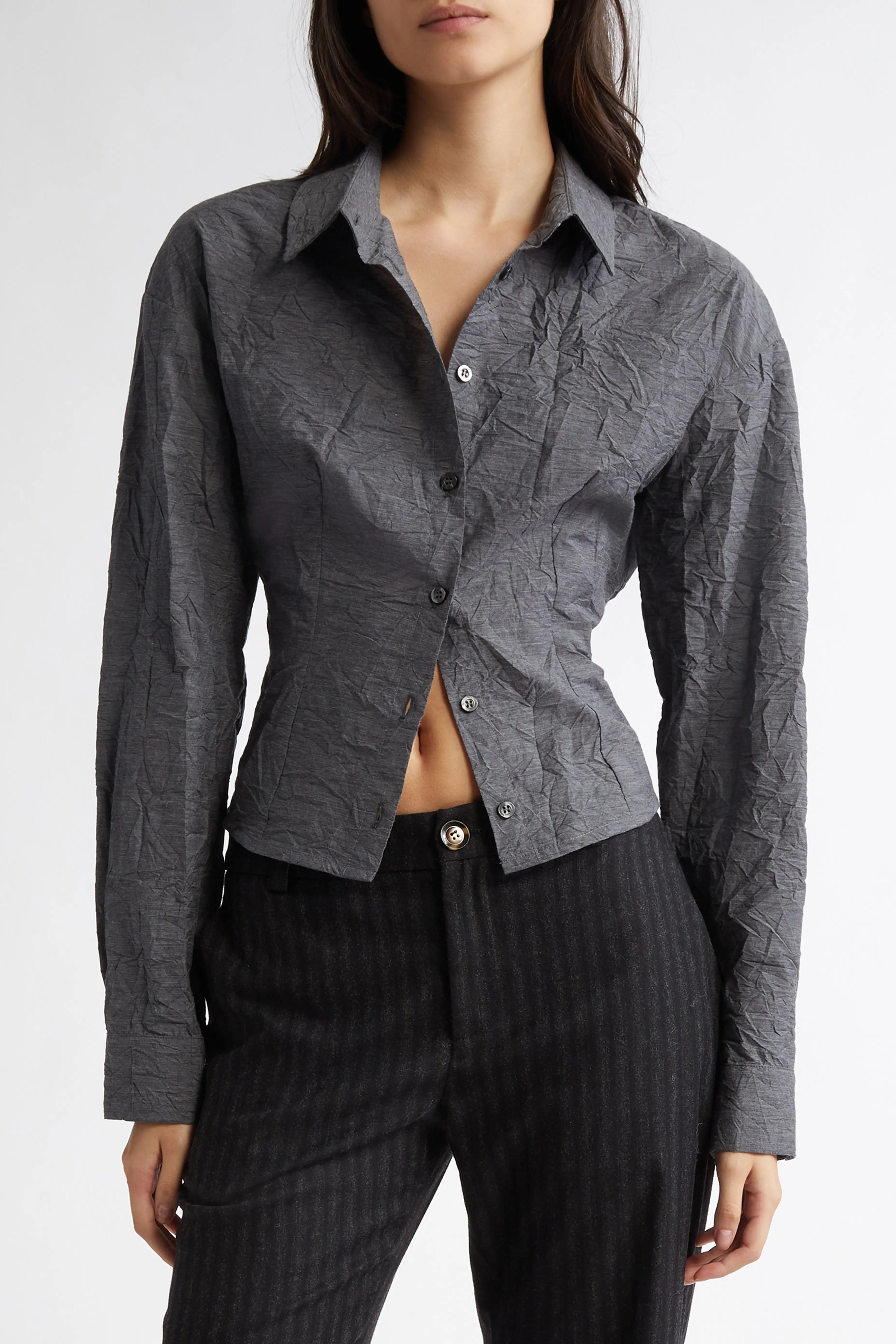 Paloma Wool Magalita Crop Crinkle Cotton Blend Button-Up Shirt
