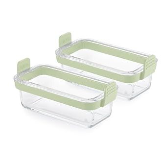 L&amp;eacute;ku&amp;eacute; Air Fryer Rectangular Glass Dishes - Set of 2 - Borosilicate Glass &amp;amp; 100% Platinum Silicone Rimmed Cooking Trays With Handles for Easy Removal, Clear Baking Liner Baskets for Air Frying Cooking