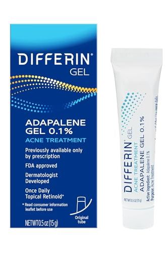Differin Acne Treatment Gel, 30 Day Supply, Retinoid Treatment for Face With 0.1% Adapalene, Gentle Skin Care for Acne Prone Sensitive Skin, 15g Tube (packaging May Vary)