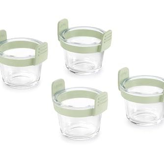 L&amp;eacute;ku&amp;eacute; Air Fryer Mini 4" Glass Cups - Set of 4 - Borosilicate Glass &amp;amp; 100% Platinum Silicone Rimmed Cooking Trays With Handles for Easy Removal, Clear Baking Liner Baskets for Air Frying Cooking