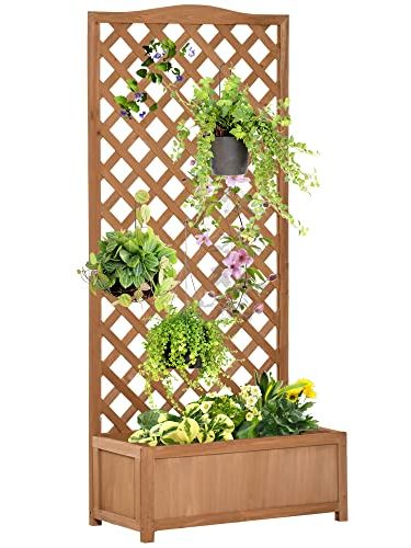 Outsunny Wooden Planter With Trellis, Freestanding Raised Bed for Garden With Lattice, Outdoor Planter Box for Climbing Plants, Vines, Flowers, 76 X 36 X 170 Cm, Brown
