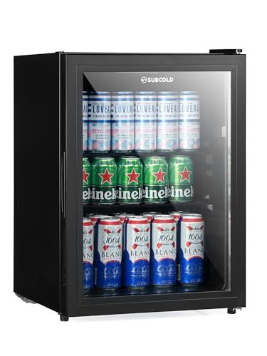 Subcold Cave60 Led Glass Door Drinks Fridge for Wine &amp;amp; Beer | Mini Chiller | 54 Cans (black)