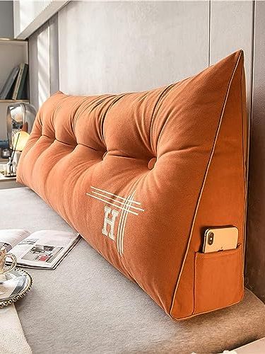 Wedge Headboard Pillows Bed Wedge Cousin Headboard Wedge Pillow Triangle Pillow Wedge Daybed Pillows Bolster Pillow Headboard With Removable Cover(60x50x20cm,orange)