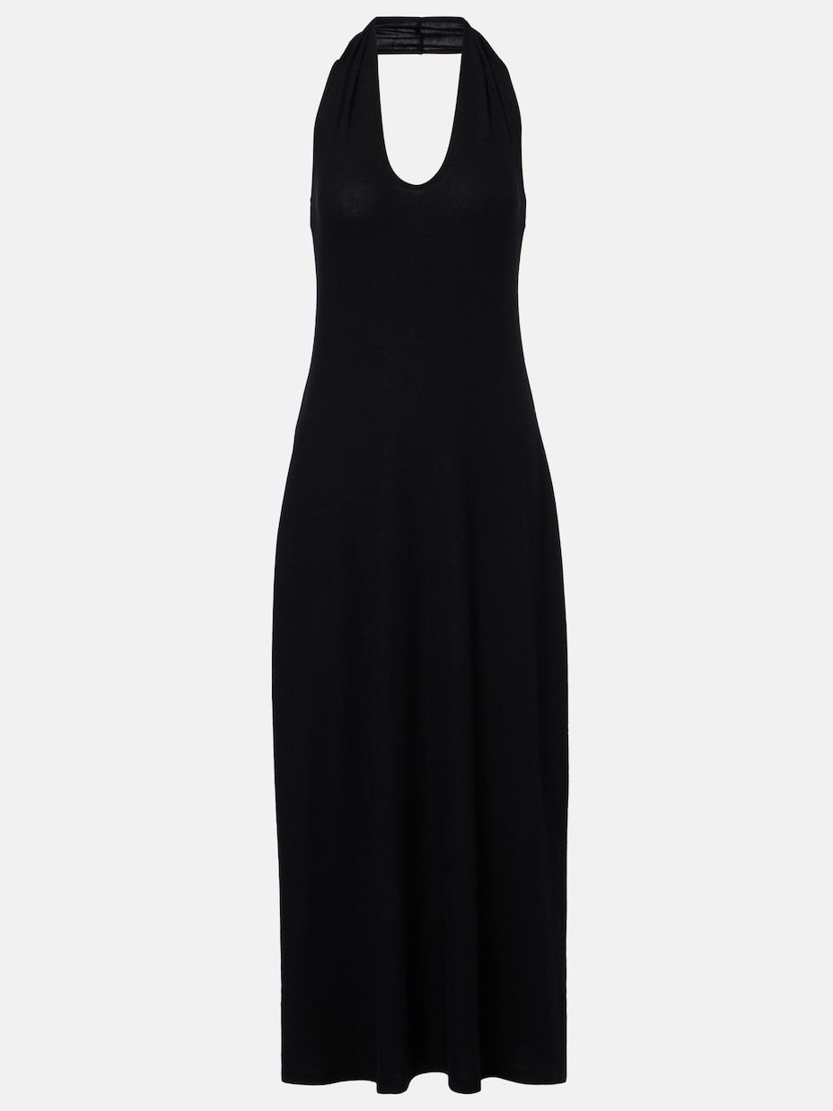 Lauren Halterneck Jersey Midi Dress in Black - Leset
