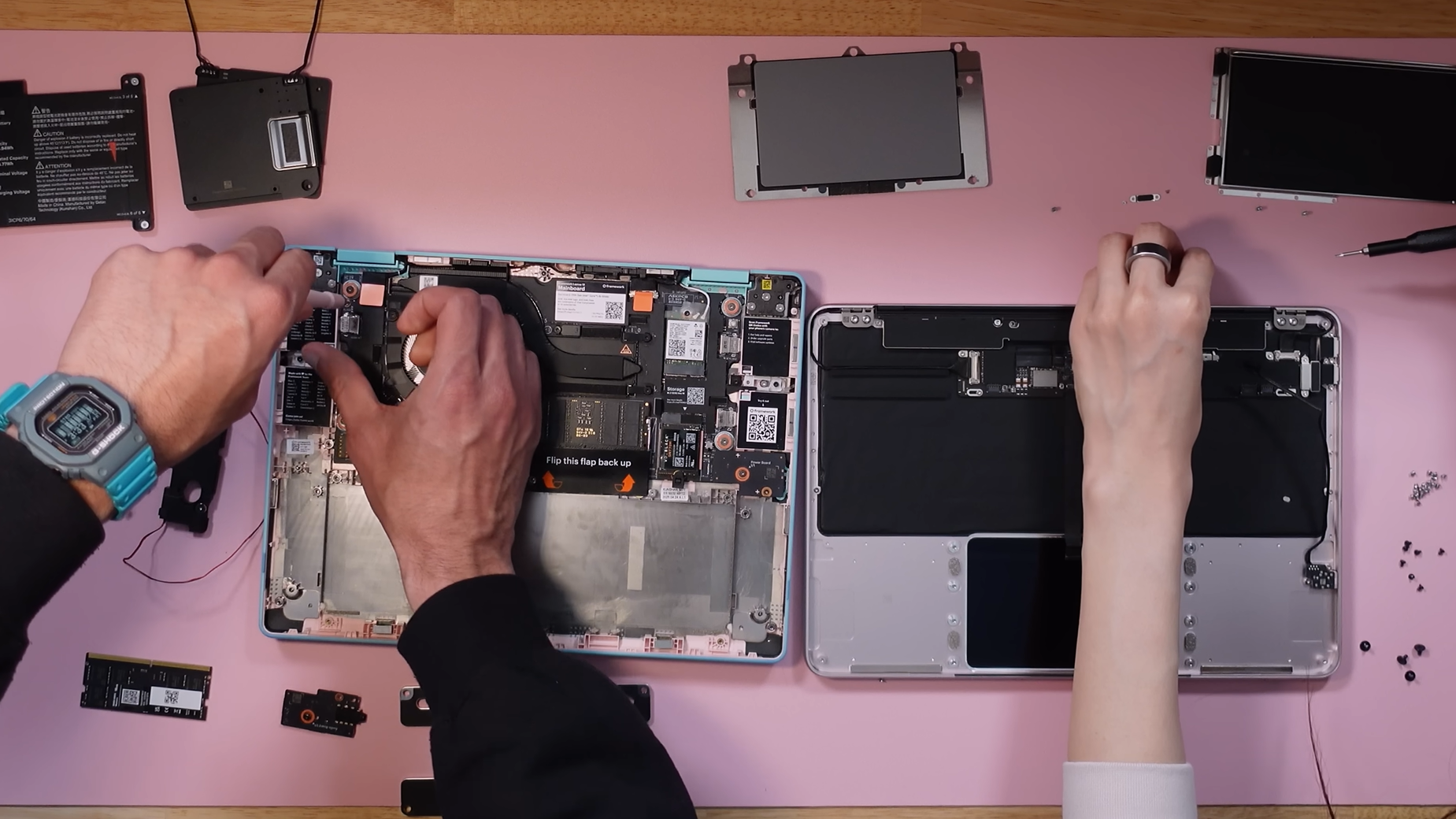 Framework laptop and MacBook Neo being torn down