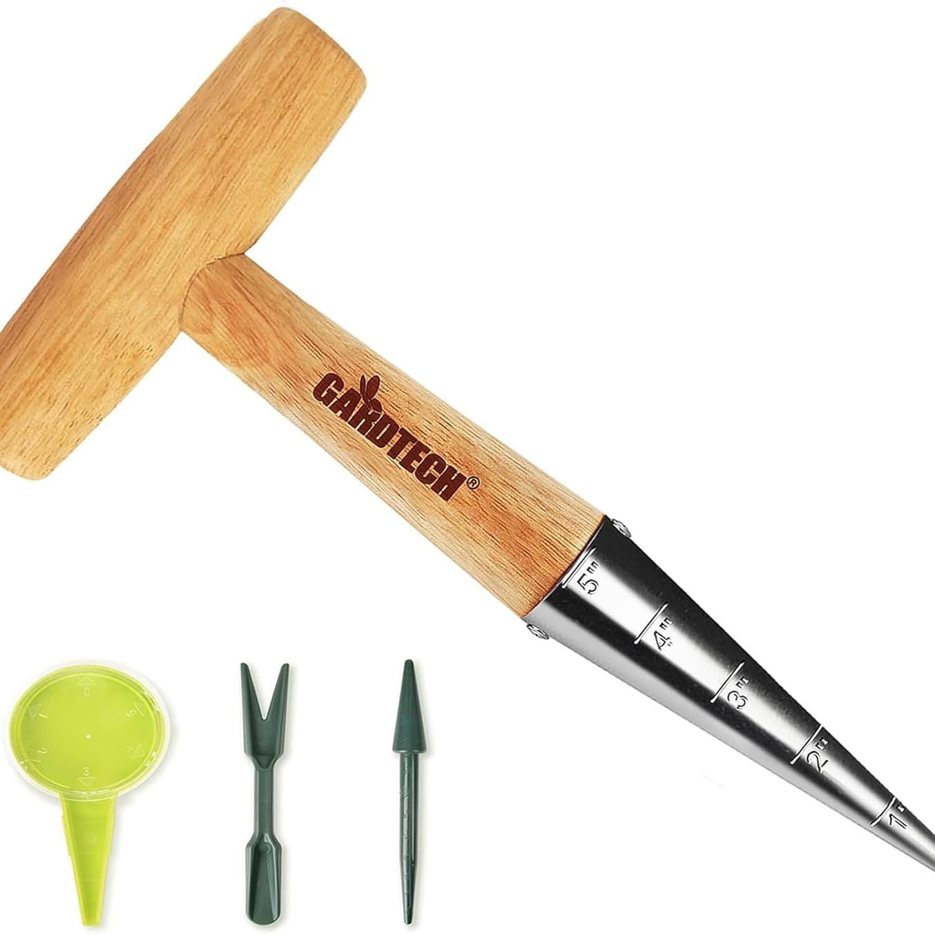 Gardtech 4 X Flower Bulb Planting Wood Tools, Stainless Steel Dibber With Calibration, Seed Plant Set Dibber &amp;amp; Fork, Sowing Seed Dispenser for Garden Planting&amp;hellip;
