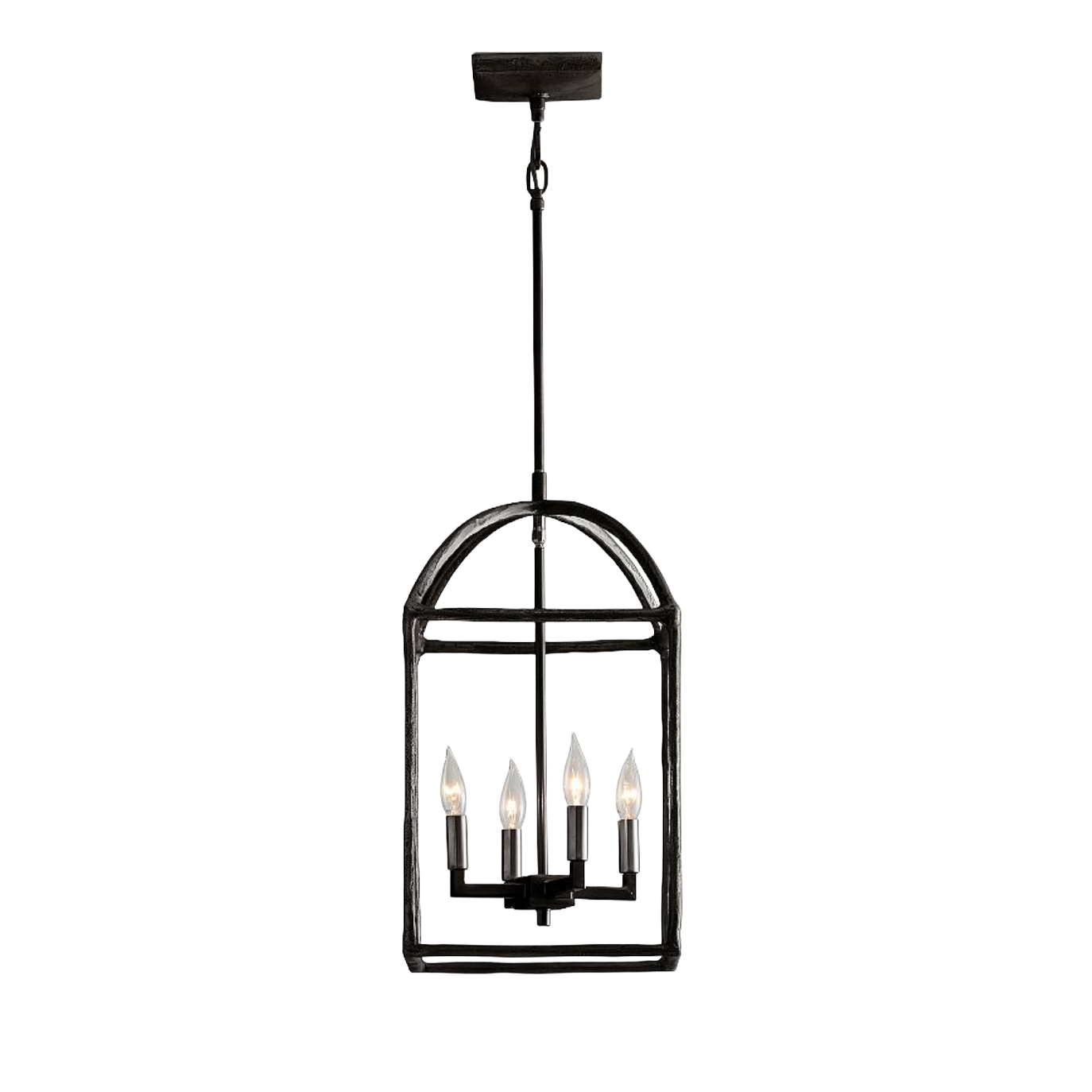 Black metal pendant light with four candle-style bulbs
