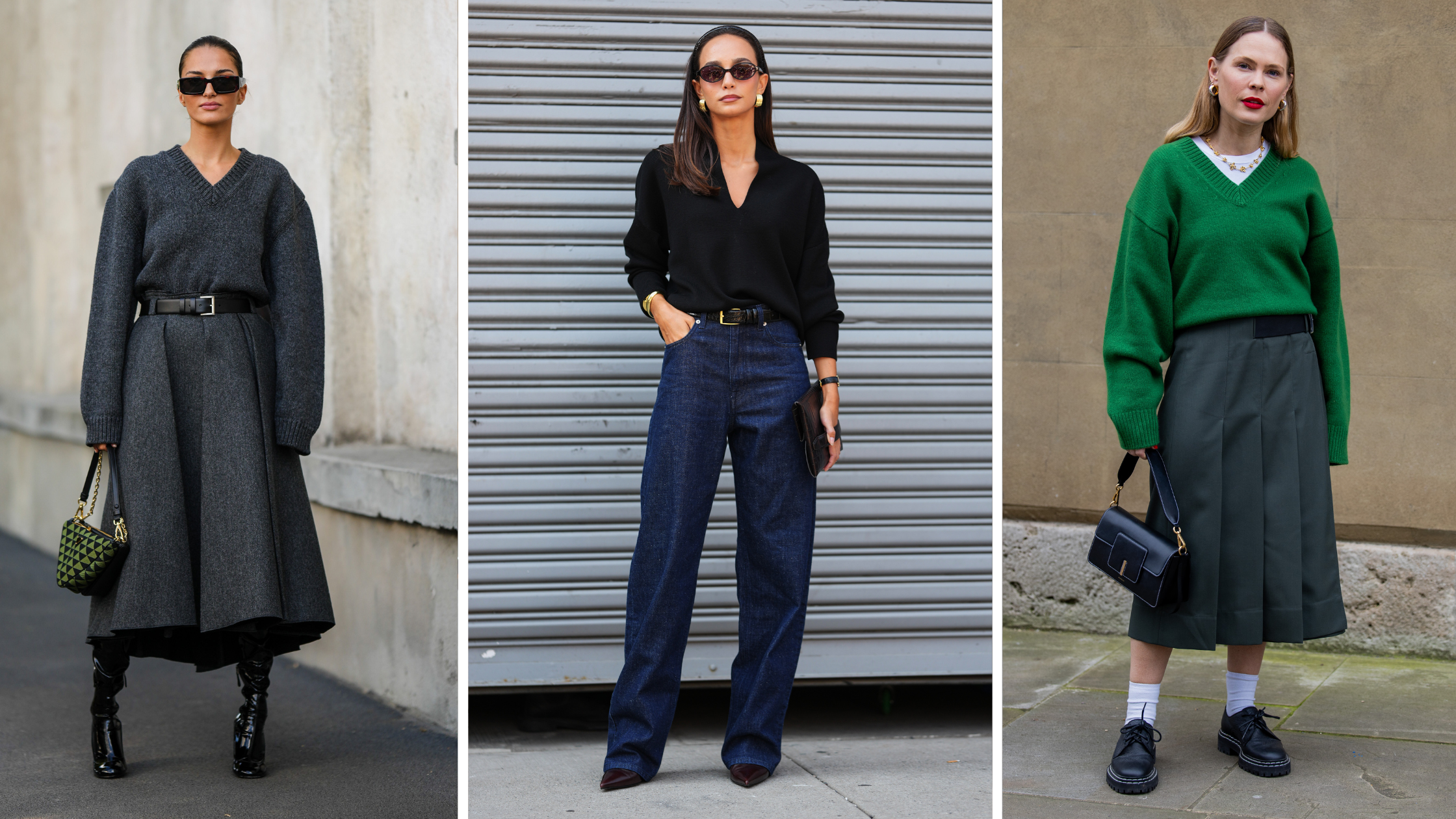 JOURS+ ジュールズプラス V-Neck Jumper Skirt”Vera Women's Layered V-Neck Sweater Dress in Charcoal with Black