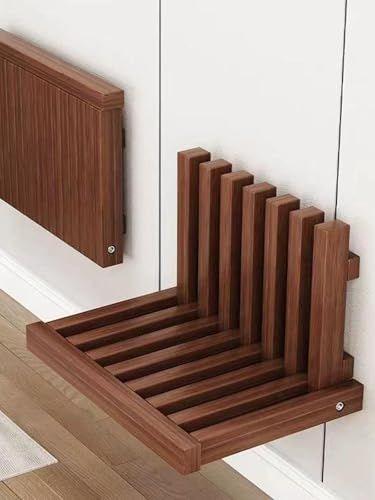 Gaojylf Wall Mounted Folding Chair,solid Wooden Entryway Stool Bench Door Shoe Footstool,shower Seat Foldable Bathroom Stool for Everyone Peach Colored