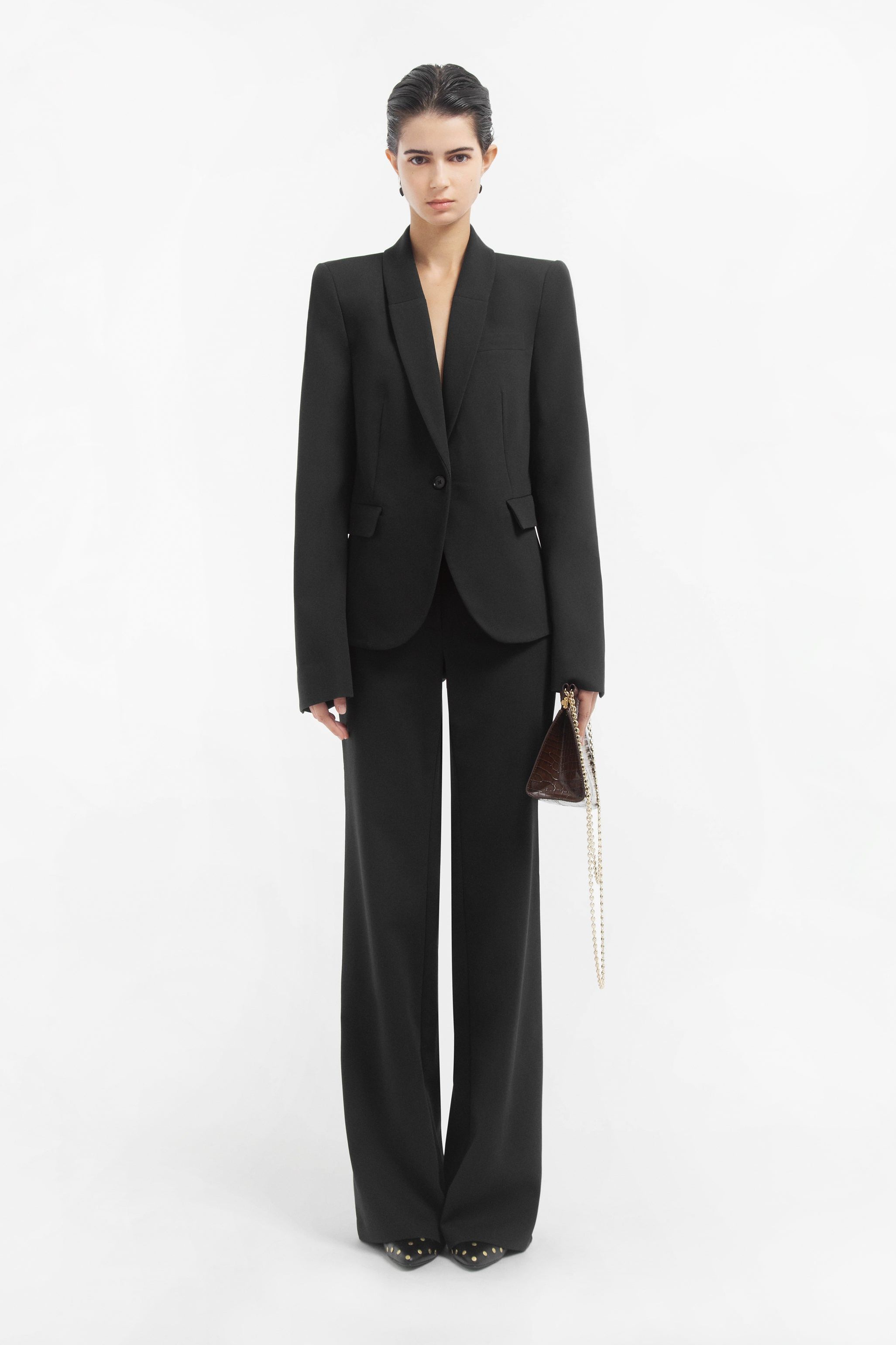 Single Button Down Blazer in Cotton - Black