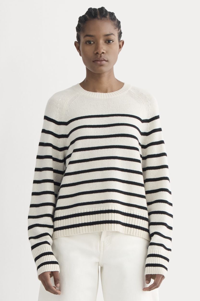 The Boxy Crew in Cashmere | Bone / Black - Xxs