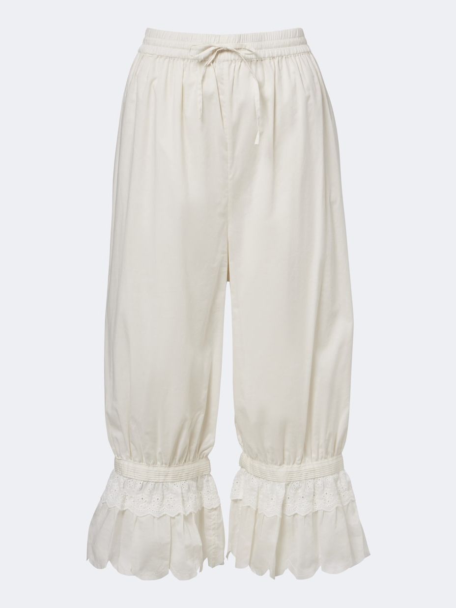 Renzo Embroidered Cotton Voile Pants in White - Staud