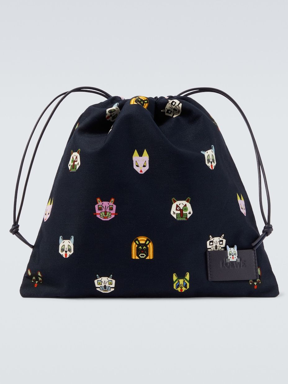 X Louis Wain Leather-Trimmed Cotton Pouch in Blue - Loewe