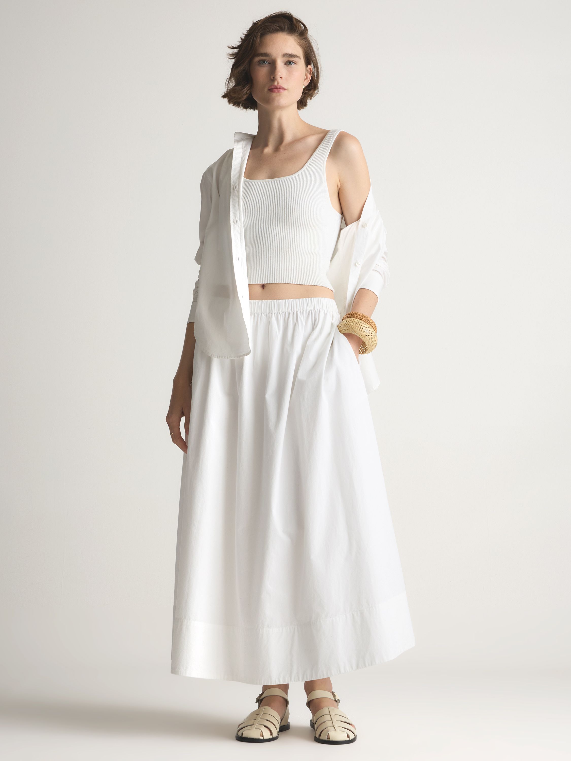 100% Organic Cotton Poplin A-Line Maxi Skirt in Classic White