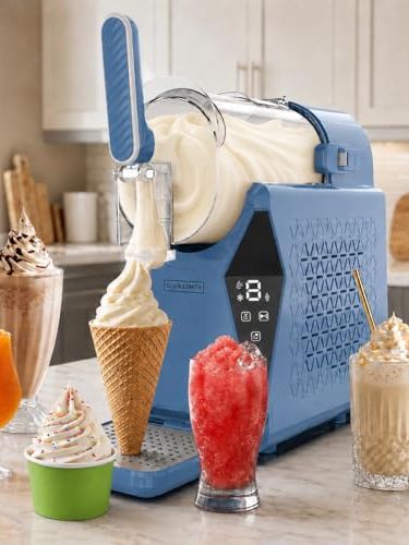 Olsen &amp;amp; Smith Soft Serve Ice Cream Maker &amp;amp; 3-In-1 Slushie Machine &amp;ndash; Slush, Slushy, Frozen Cocktail, Margarita, Milkshake, Sorbet, Frappe &amp;amp; Iced Coffee Maker &amp;ndash; Self-Cleaning, No Ice, Home Bar, Blue