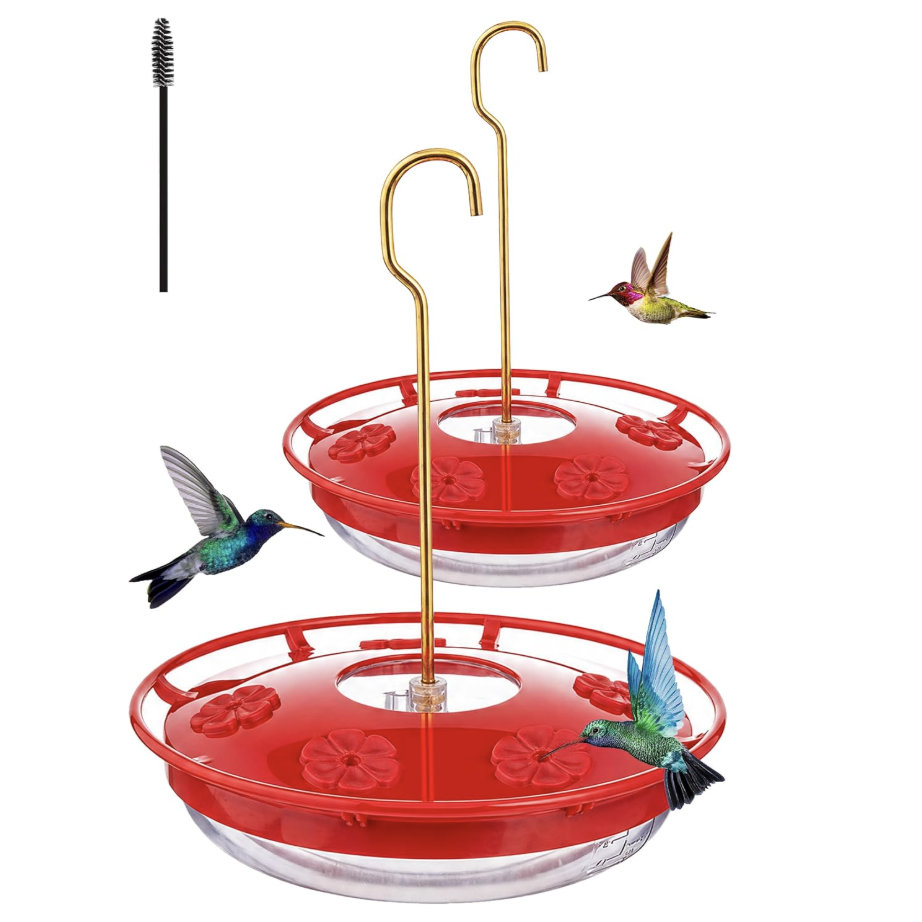 Feed Garden Hummingbird Feeders for Outdoors, 2 Pack 16oz Leak-Proof Dish-Style Nectar Feeder Built-In Ant Moat, 5 Feeding Ports,