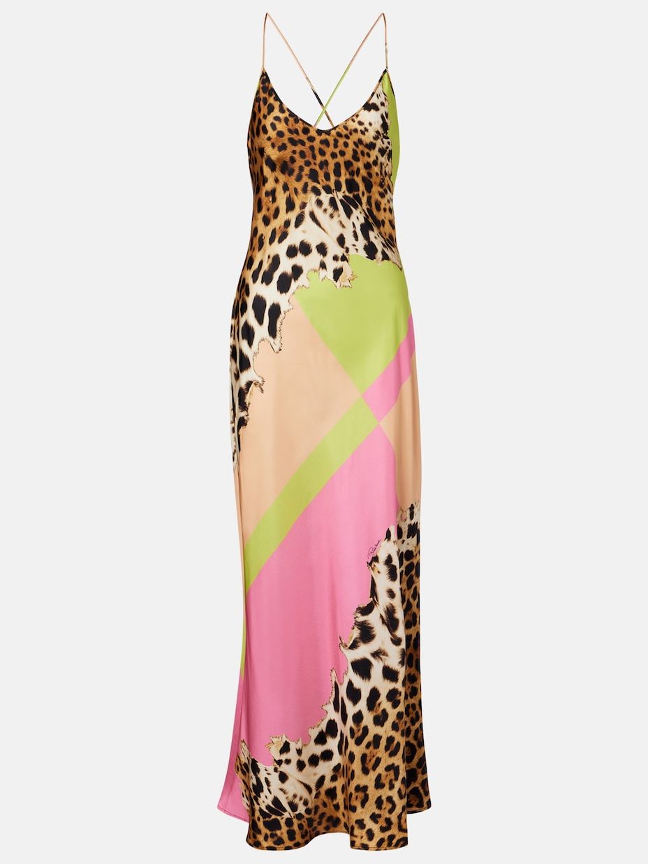 Printed Silk Slip Dress in Multicoloured - Roberto Cavalli