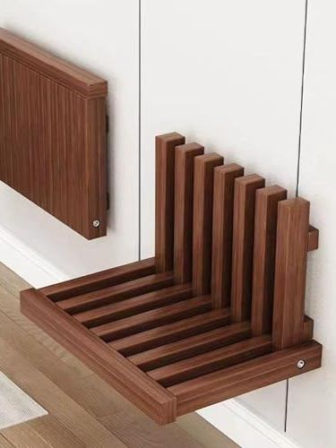 Gaojylf Wall Mounted Folding Chair,solid Wooden Entryway Stool Bench Door Shoe Footstool,shower Seat Foldable Bathroom Stool for Everyone Peach Colored