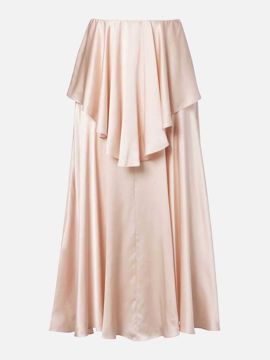 Ruffled Silk Satin Skirt in Pink - Chloe