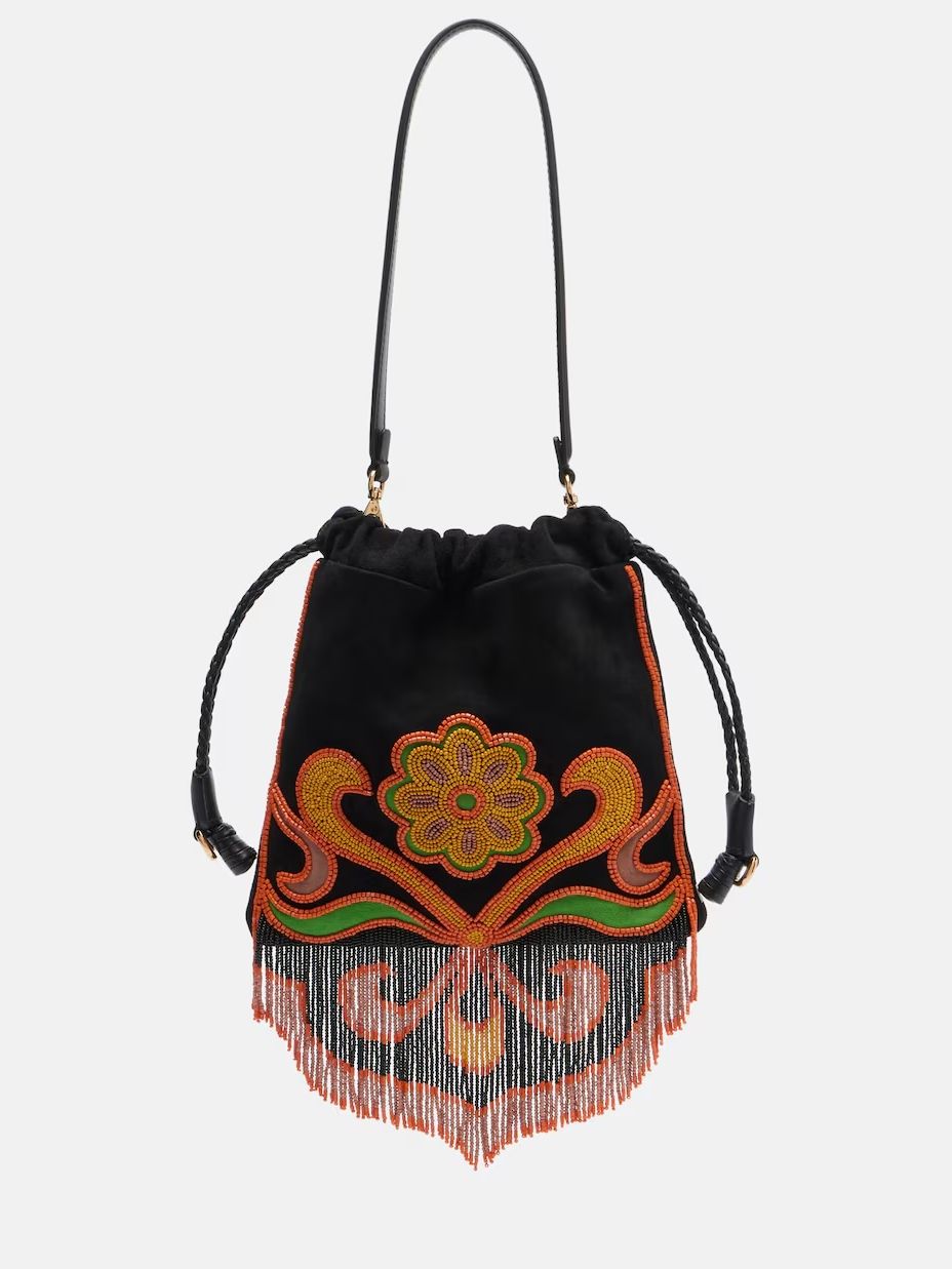Etro, Kalispera Small Beaded Suede Shoulder Bag