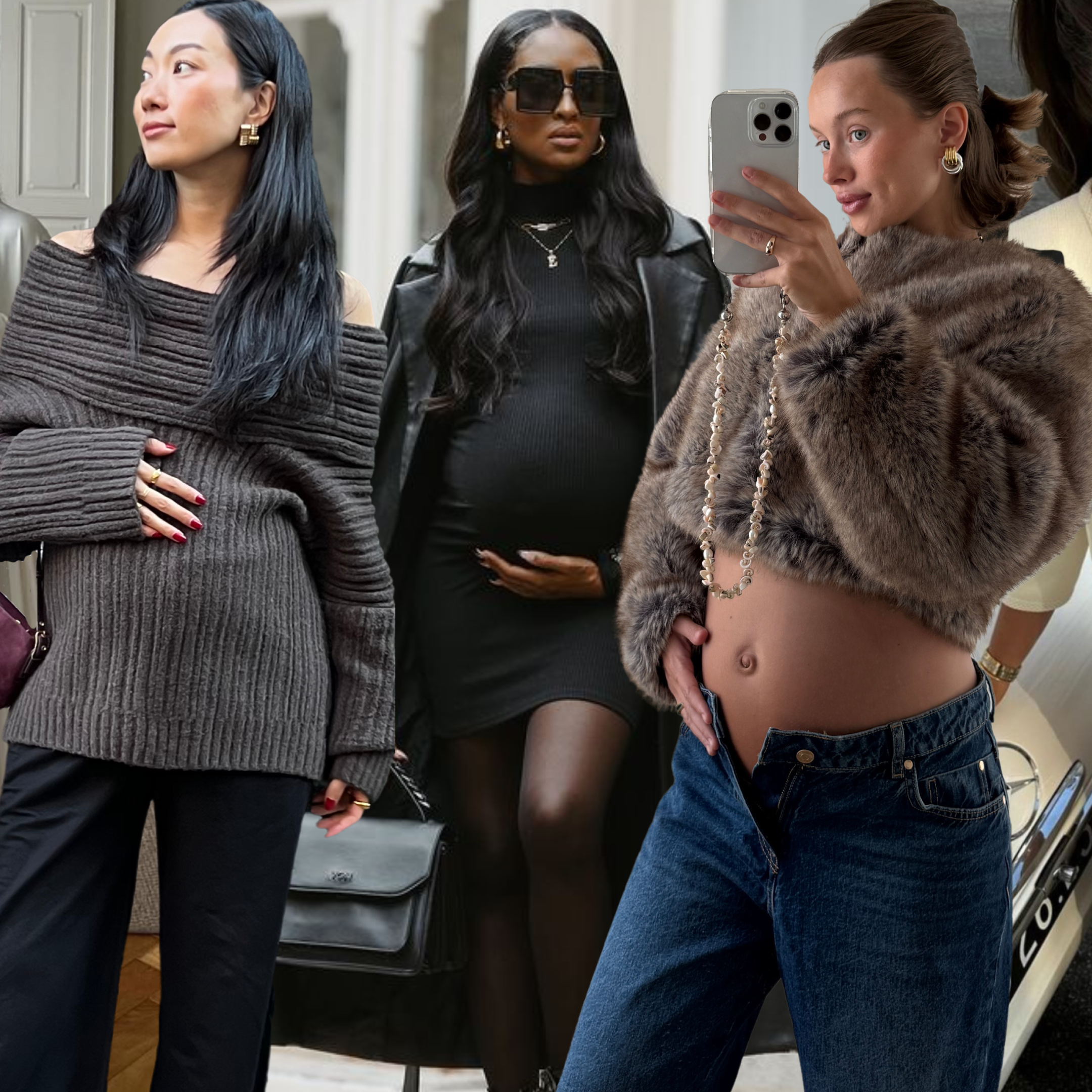 Maternity crewneck sweater with relaxed trousers