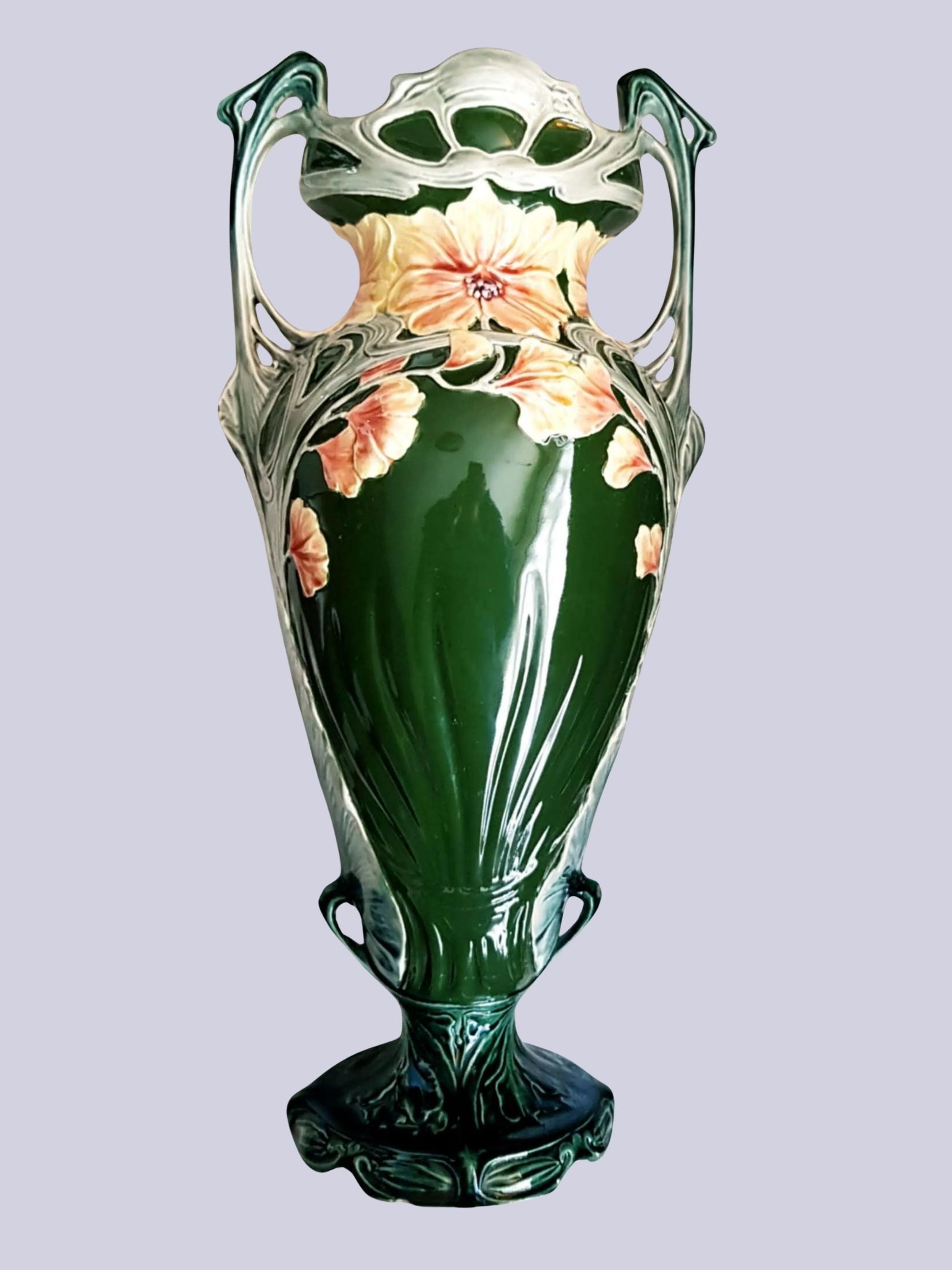 Suddabys Treasures, Art Nouveau French Majolica Tall Vase