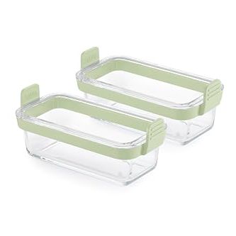 L&amp;eacute;ku&amp;eacute; Air Fryer Rectangular Glass Dishes - Set of 2 - Borosilicate Glass &amp;amp; 100% Platinum Silicone Rimmed Cooking Trays With Handles for Easy Removal, Clear Baking Liner Baskets for Air Frying Cooking