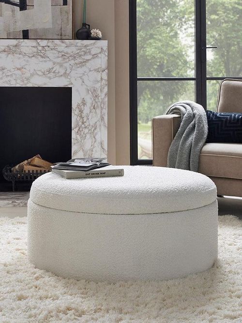 Stockton Boucle Round Storage Pouffe - Off White