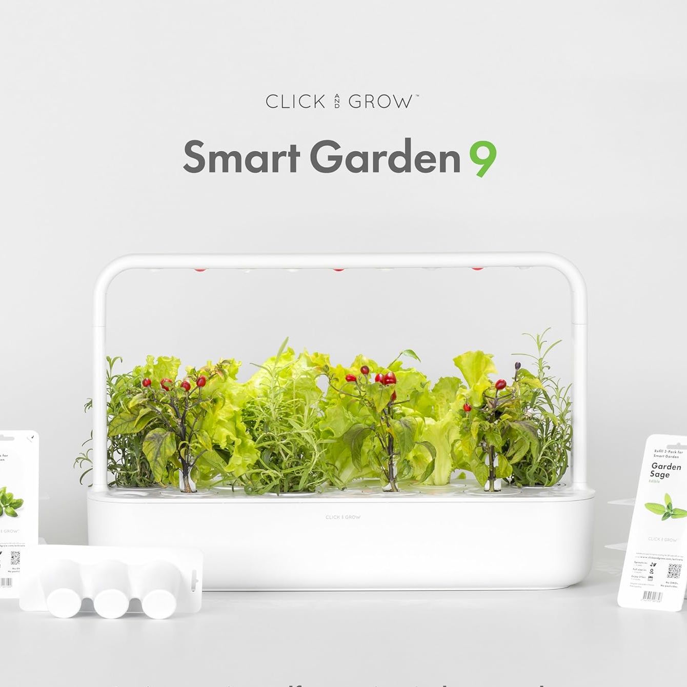 Click &amp;amp; Grow Indoor Herb Garden Kit With Grow Light | Easier Than Hydroponics Growing System | Smart Garden for Home Kitchen Windowsill | Vegetable &amp;amp; Herb Garden Starter Kit With 9 Plant Pods, Gray