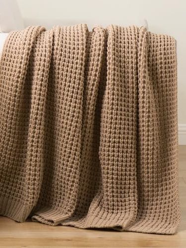 Tan Waffle Knitted Throw Blanket