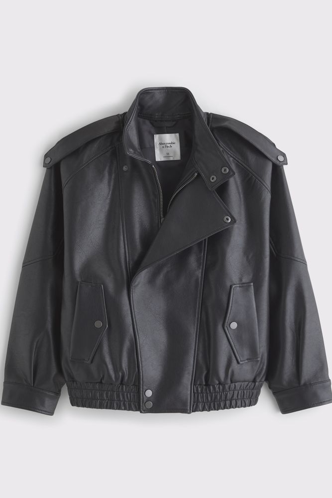 Relaxed Mockneck Vegan Leather Bomber Jacket