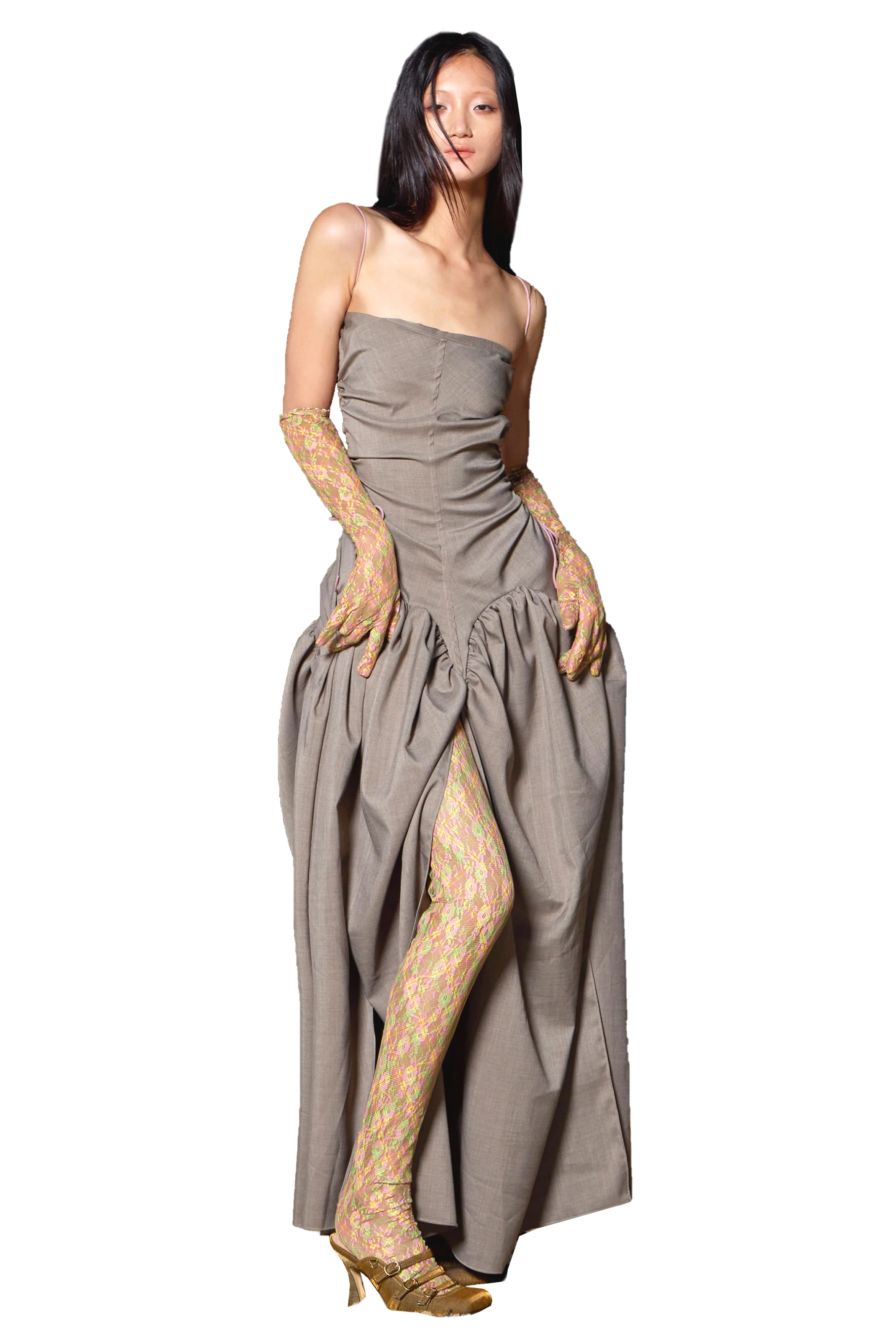 Taottao, Open Back Cami Bubble Maxi Dress Office Grey Suiting