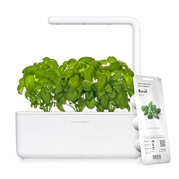 Click &amp;amp; Grow Indoor Herb Garden Kit With Grow Light | Smart Garden for Home Kitchen Windowsill | Easier Than Hydroponics Growing System | Vegetable Gardening Starter (3 Basil Pods Included), White