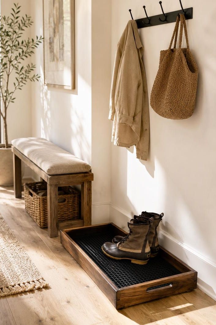 Wooden Boot Tray With Rubber Mat, Entryway Shoe Organizer, Handmade Boot Tray, Mudroom Shoe Storage, Farmhouse Decor