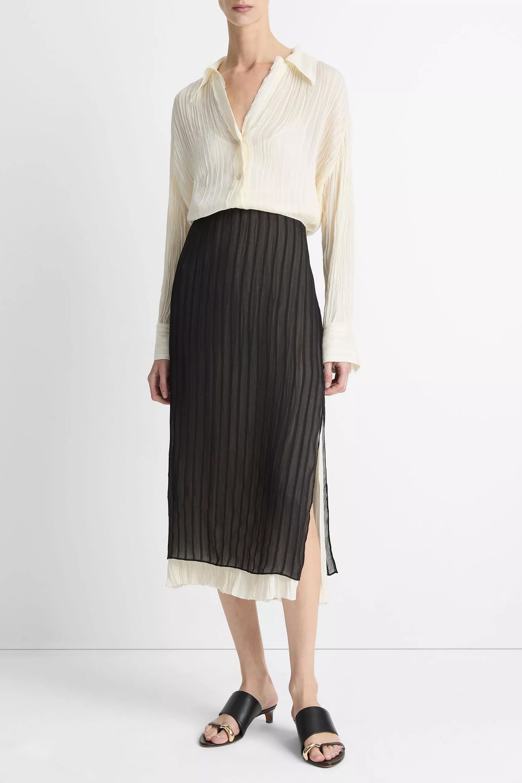 Vince Crushed Stripe Layered Skirt