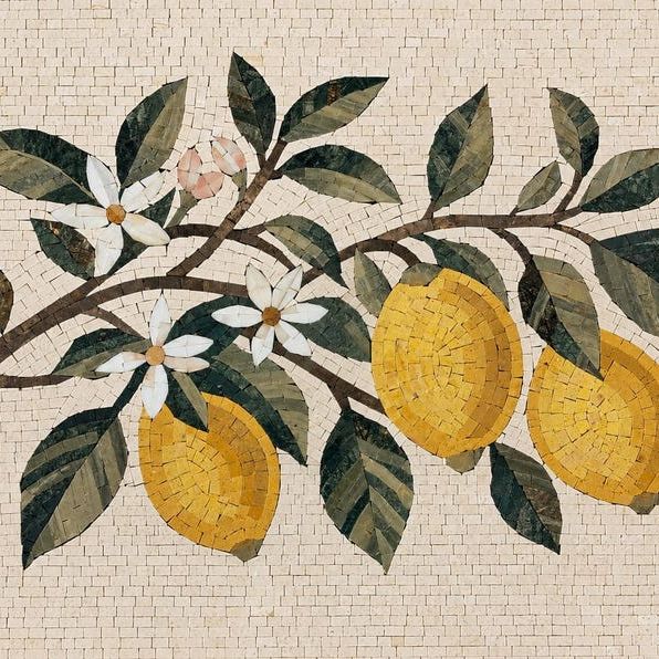 Mosaic Tiles | Handmade Marble Tile, Lemon Kitchen Mural| Custom Size Available